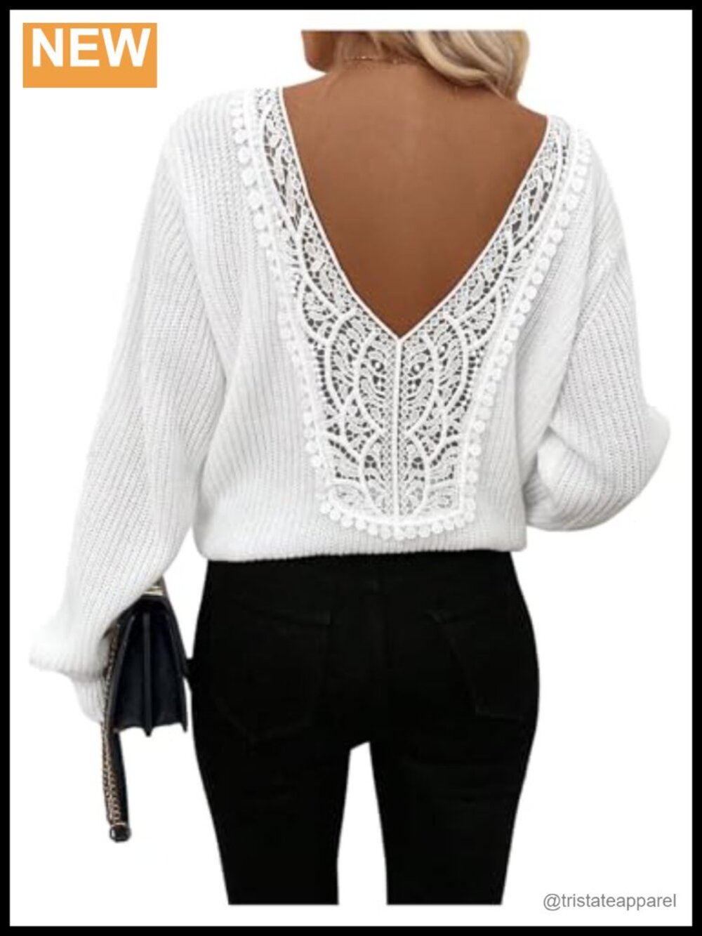 Women's Lace Open Back Knit Top Long Sleeve V Neck Cut Out Backless Sweater